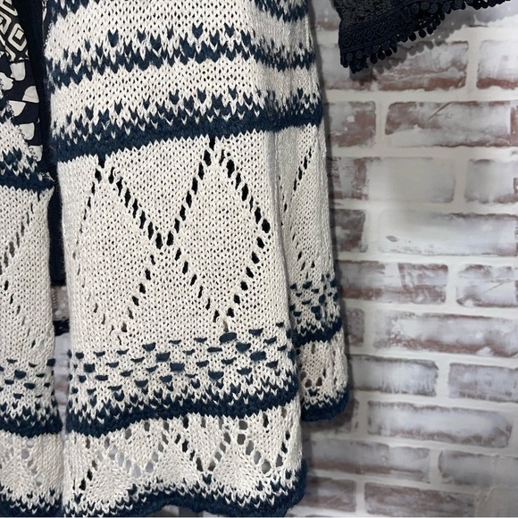 Moth Black and Cream Cardigan with Geometric patchwork Patterns - Picture 4 of 7